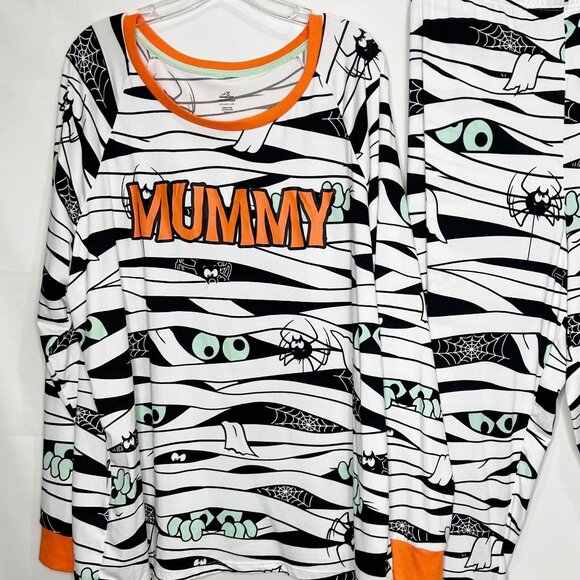 Celebrate Halloween Women’s Pajama Set sz 3X 2 Piece Mummy White Orange - Picture 3 of 10
